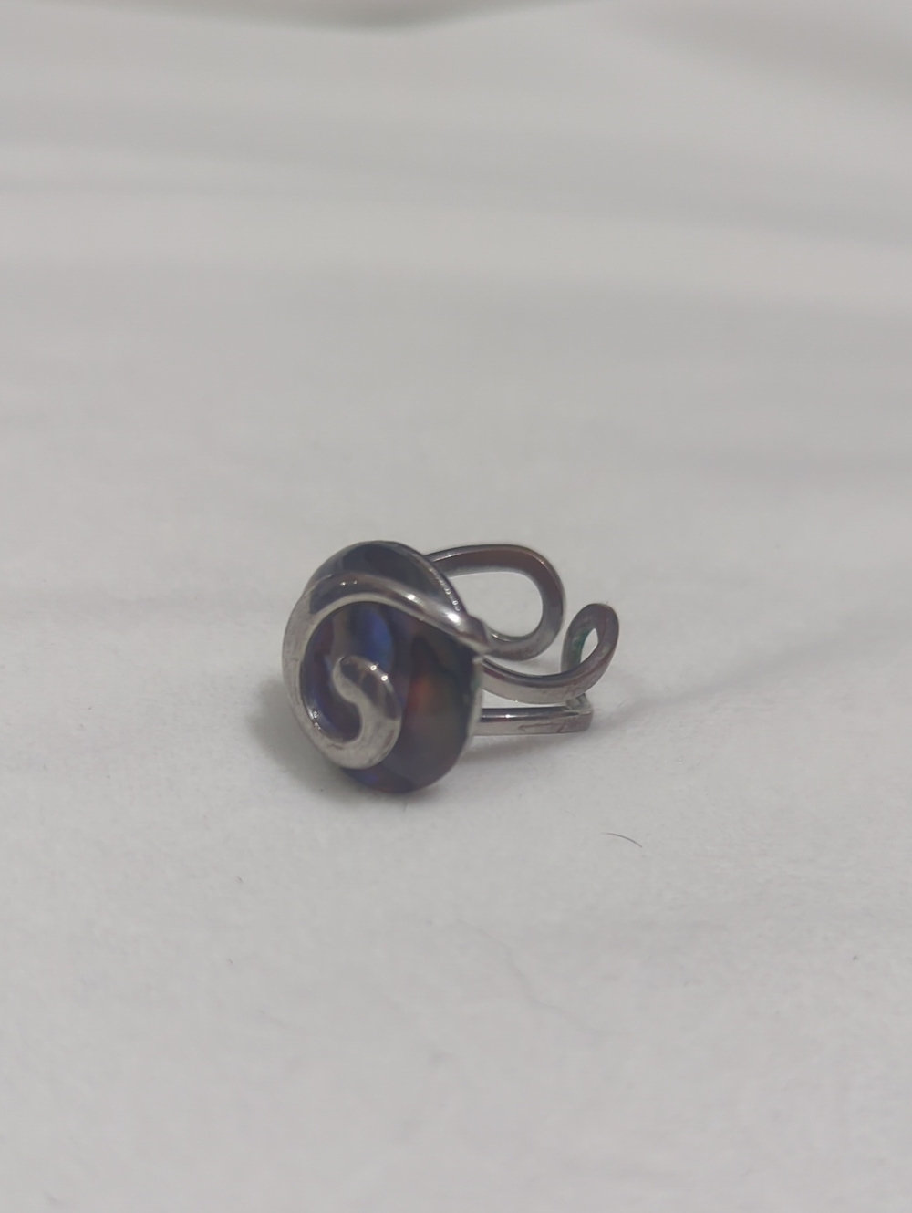 Sterling Silver Swirl Brown Glass Bead Adjustable Ring